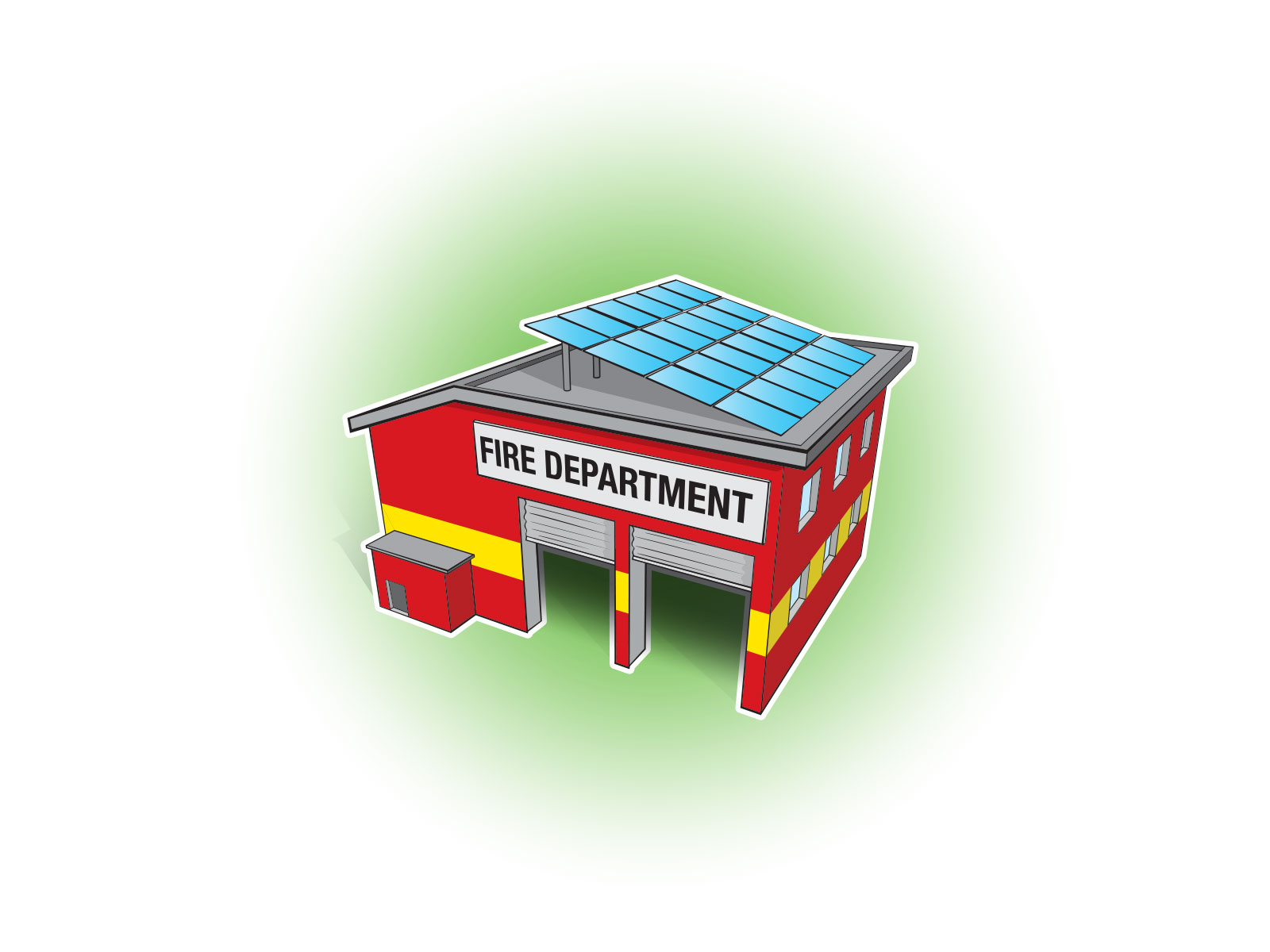 Stylised vector illustrations of fire department with solar panels