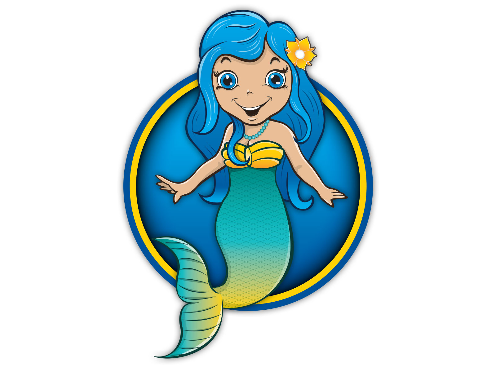 Colourful cartoon style mermaid character illustration for mascot