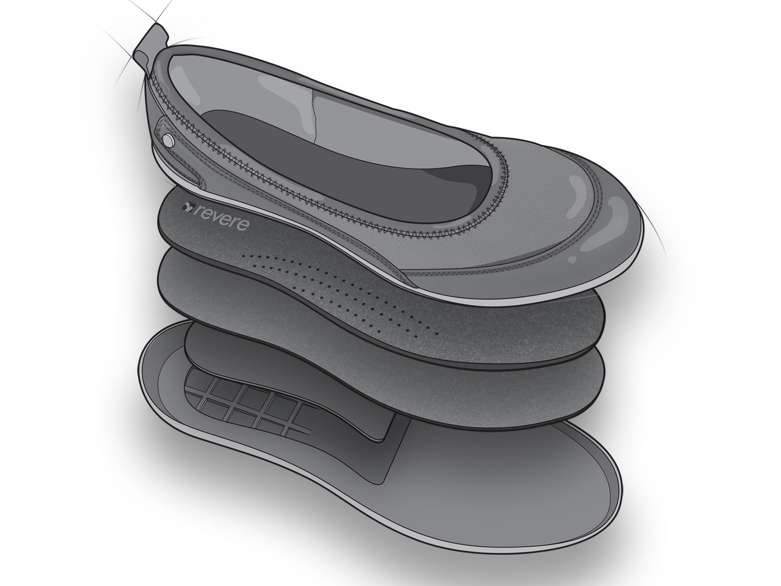 Elevated technical medical footware illustration