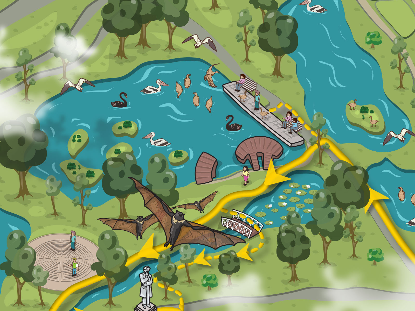 Wildlife and heritage walking trail map - Doug Illustration