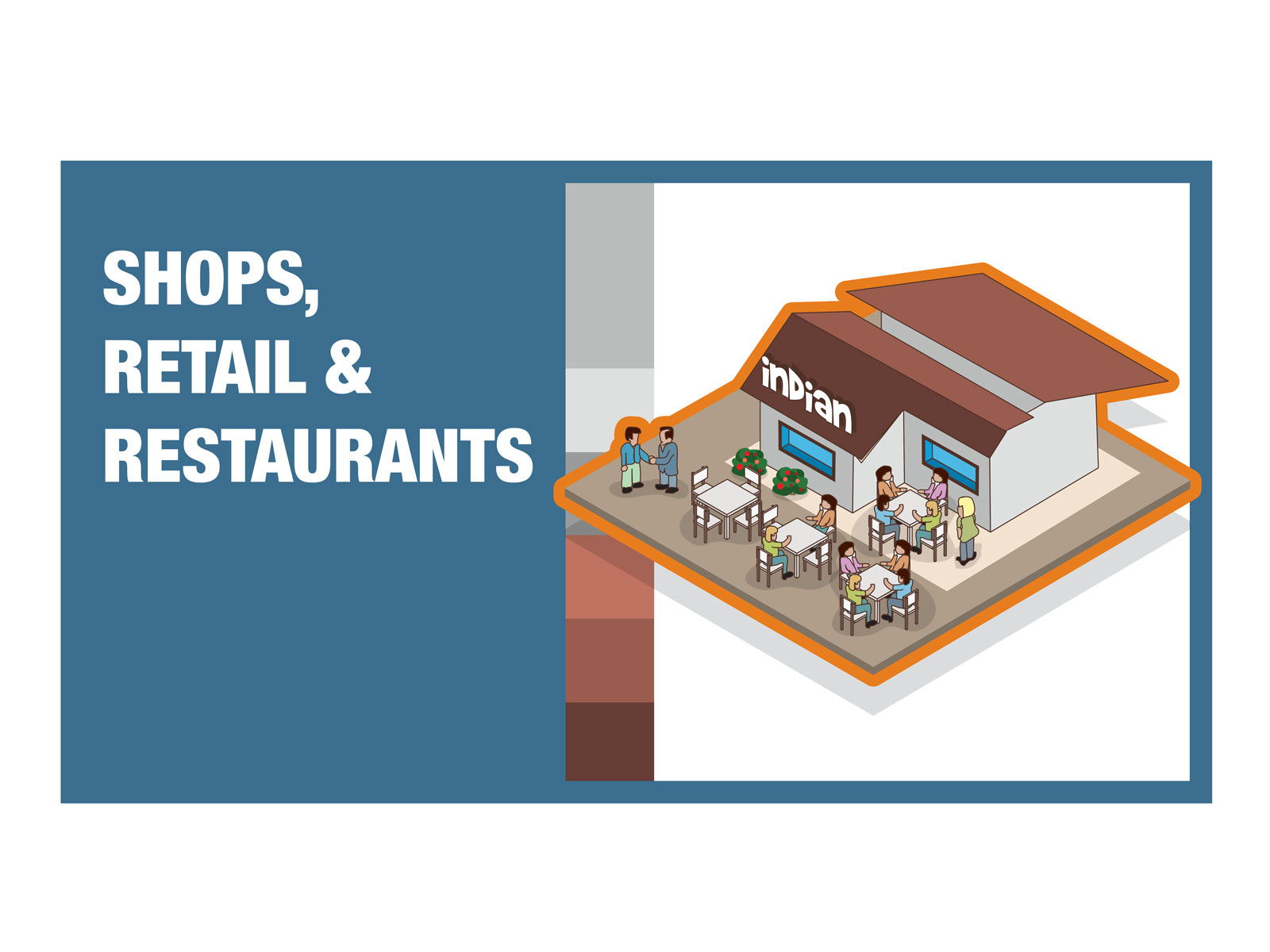 Restaurant and shops building isometric detailed colourful vector icon illustration