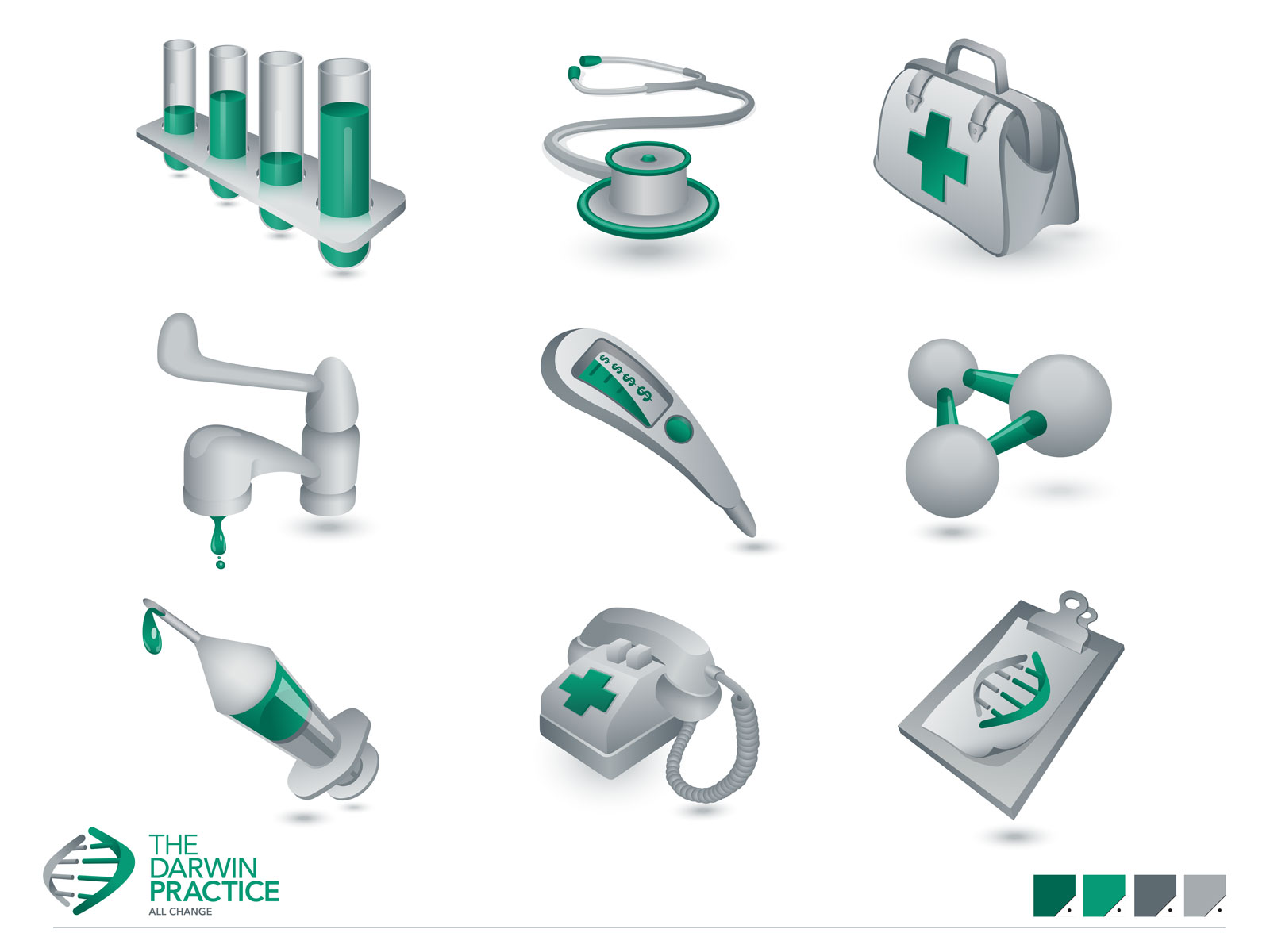 Detailed 3D perspective corporate medical icons