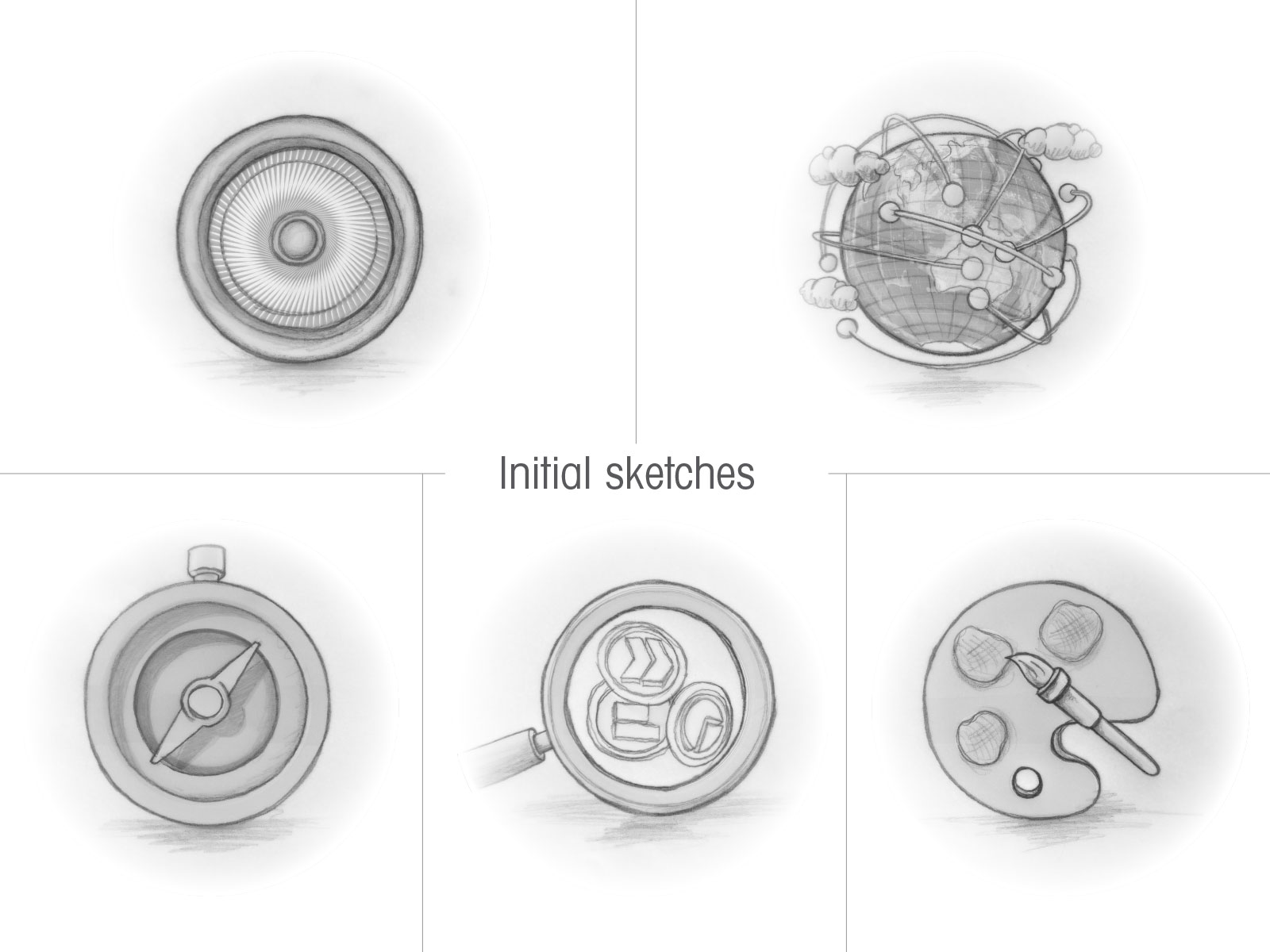 Initial pencil sketches of icon set
