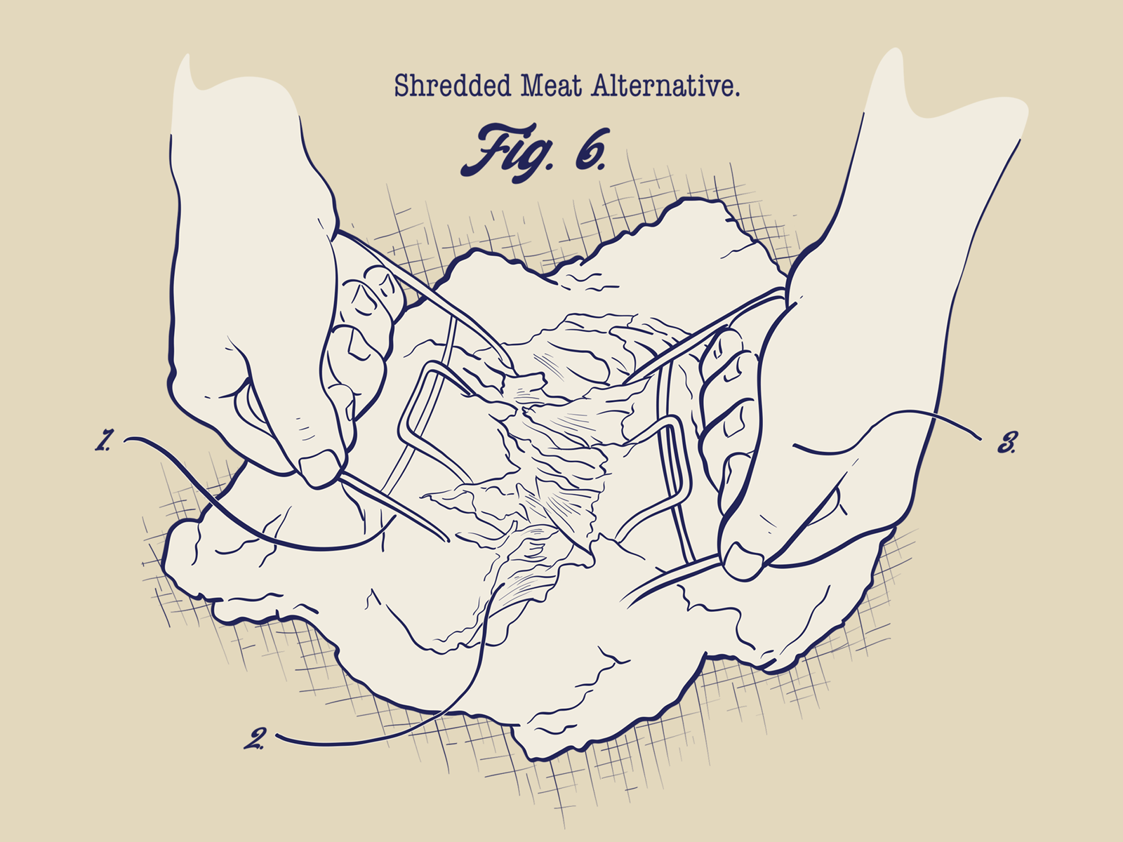 Shredded meat alternative line art drawing